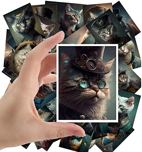 Adesivos grandes 24 PCs Surrealistic steampunk gatos retrato retrato vintage cartões postais ilustrações