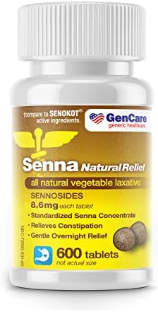 GENCARE - Senna laxantes com Sennosides naturais | Tamanho do pacote de valor para inchaço, constipação, gás e alívio de irregularidade | Fórmula eficaz e segura durante a noite