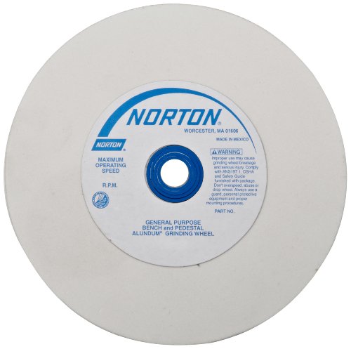 Banco branco premium Norton e roda abrasiva de pedestal, tipo 01 reto, óxido de alumínio, 1 arbor, 8 diâmetro, 1 de espessura, fino