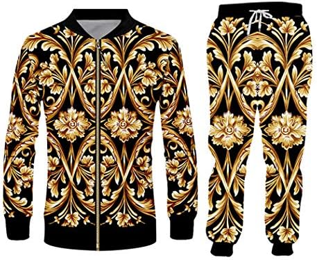 Fulbhprint 3d impressão dourada de luxo de luxo Royal Barroce Hoodies Jaqueta de traje de traje de massa do macacão Men