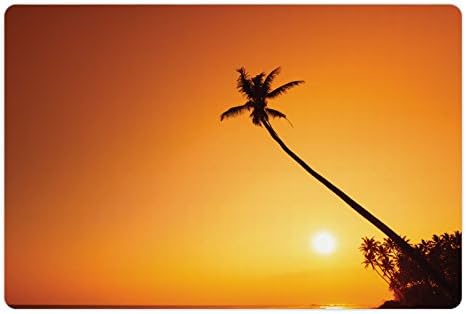 Tapete de estimação do oceano lunarable para comida e água, silhueta de palmeira em trópicos no pôr do sol quente Nature Nature Summer