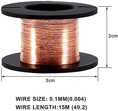 Fios de cobre esmaltados 5pcs, fio de fio enrolado esmaltado por fio esmaltado diâmetro de fio de reparo 0,1mm 15m