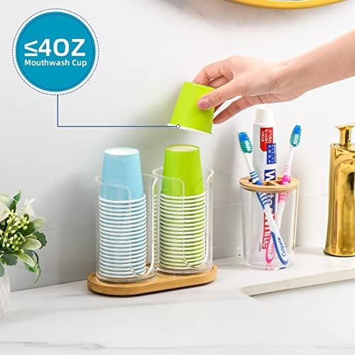Dispensador de xícara de banheiro de plástico Vitviti, suporte de xícara de banheiro de 2 pacote com bandeja de bambu,