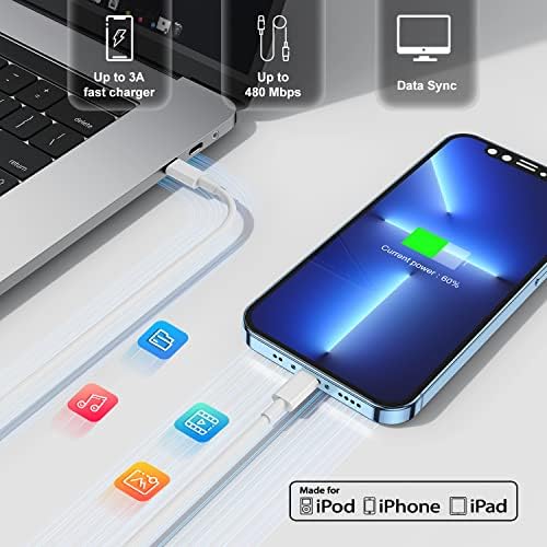2Pack iPhone Fast Charger - Apple MFI Certificado - 20W USB C Carregador de parede com 6 pés Tipo C para o cabo Lightning para iPhone 13 12 11 14 Pro xr xs max x 8 plus iPad AirPods - suporta entrega de energia