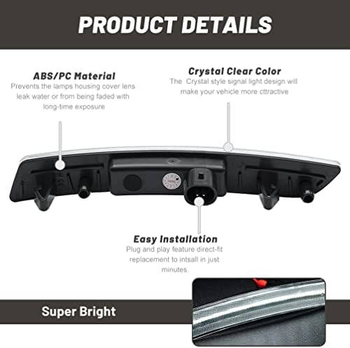 Substituição dos kits de luz do marcador lateral NJSBYL para -2020 Cadillac CT6 e 2019-2020 Cadillac CT6-V Lente fumada LED