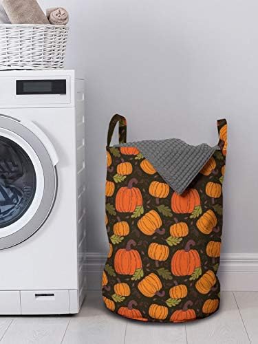 Bolsa de lavanderia de abóbora de outono lunarável, padrão contínuo sazonal de frutas de Halloween e ilustração de folhas, cesta