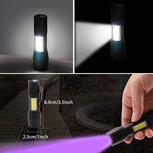 Kunhe Black Light Mini lanterna pequena e lanterna combina lanterna UV recarregável USB 395 nm Detector de luz preta ultravioleta