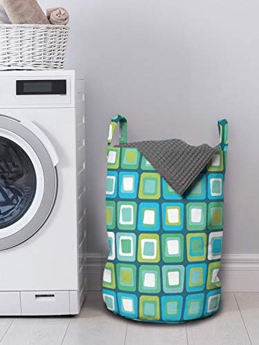 Bolsa de lavanderia abstrata de Ambesonne, padrão geométrico moderno com retângulos peculiares aninhados na paleta de cores aqua, cesta de cesto com alças fechamento de cordão para lavanderias, 13 x 19, multicolor