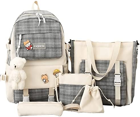 Cilrea Kawaii Backpack Conjunto 5 PCs Backpack Escola Backpack Backpack Sacos Estéticos de Escola Bolsa Bolsa Com Cradge e Pendan
