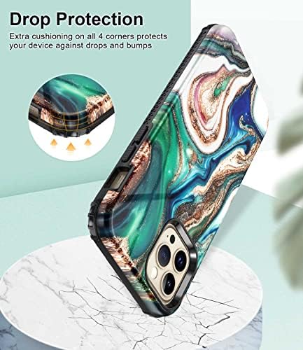 BTSCase Compatível com a caixa do iPhone 12 Pro Max, [com 2 PCs Protetor de tela de vidro temperado], camada dupla protetora fina e dura PC rígido de corpo inteiro elegante e elegante de choques de marmore, areia azul/deriva