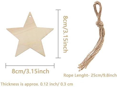 Jinmury 50 peças de natal de madeira estelar ornamentos pendurados, recortes de estrela de madeira rústica enfeites de