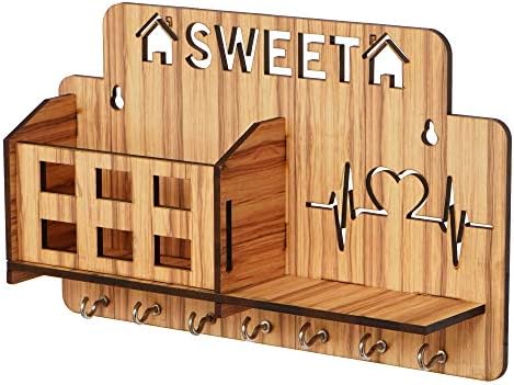 Ecraftindia Sweet Home Multiutility 7 Hooks titular de madeira e detentor de madeira