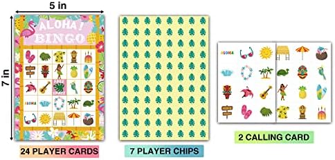 Cartões de jogos para festas de bingo havaiano, festa de verão tropical Favor de decoração, 24 jogadores para jogos de festas infantis,