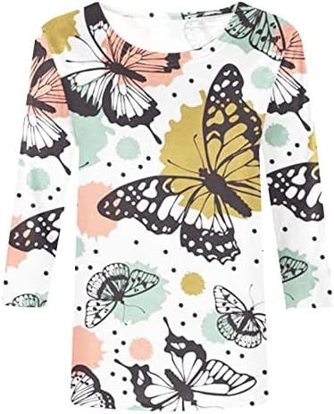 Tops de impressão de borboleta casual para mulheres camisetas de túnica de queda de moda 3/4 de manga de manga