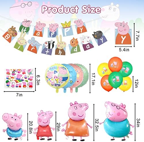 36 PCS Supplies de festa de aniversário de porco para crianças incluem banner de feliz aniversário, quatro formas de