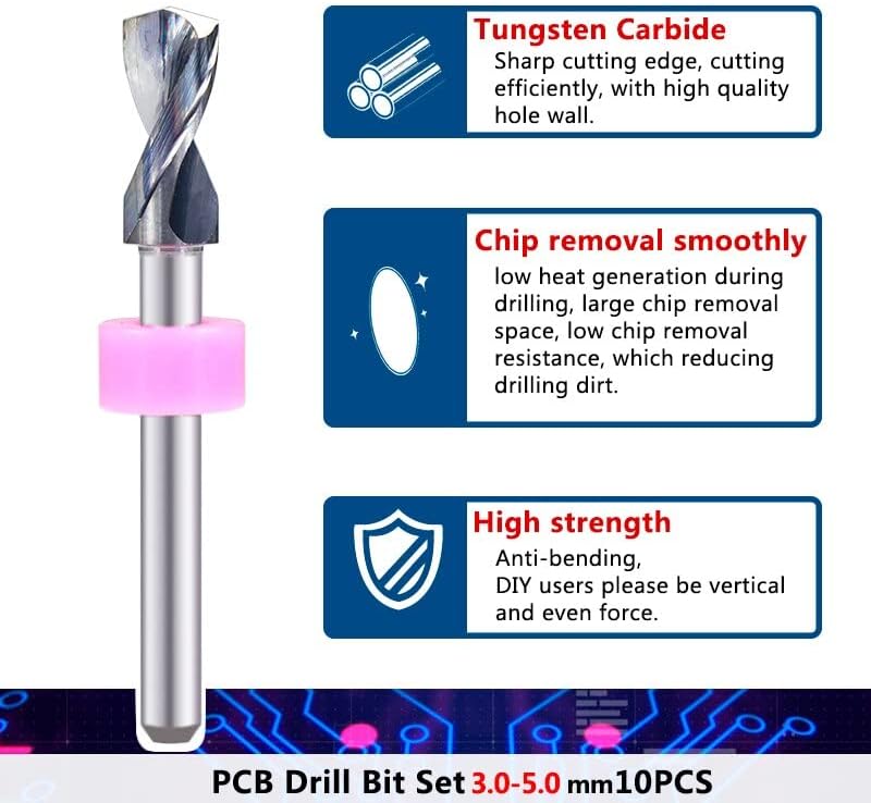 Droca de broca de metal de liga de alumínio Droca de twist etapa BI 10pcs 4.1-5,0 mm PCB PCB Drill Bit Set 3,175mm PCB