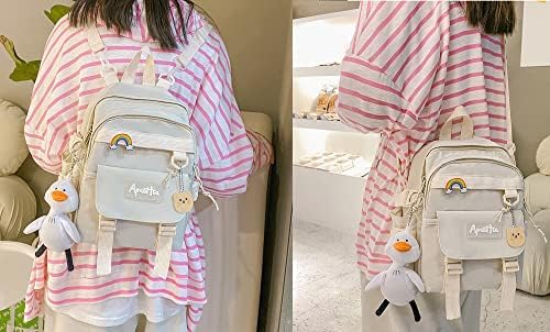 Kawaii Backpack Girls Teen Girls Nylon impermeável com pingente fofo e mini bolsa de ombro de pino