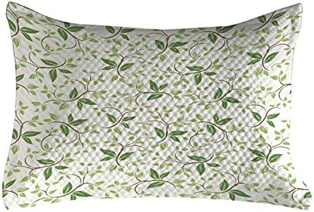 Ambesonne Leaf acolchoado Caso de travesseiros, padrões de hera com pequenas folhas verdes Ramo Creme Creme Ilustração Contemporânea,