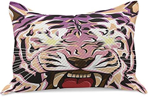 Ambesonne Tiger Trening Quilt Cobro de travesseira, Macro ilustração de estilo de animais de selva forte com cores