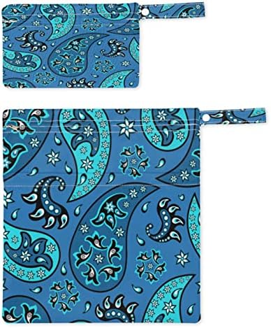 2pcs impermeabiliza bolsa seca molhada Paisley Pattern sem costura reutilizável lavagem de pano de bebê bolsa de fraldas com dois bolsos com zípers de maiôs de travessia de praia piscina de biquíni ioga Organizador de ginástica molhar bolsa de roupas molhadas bolsa de roupas