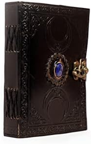 Jornal Celtic Leather Grimoire With Stone Black Black Lua Tripla Blank Spell Witch Leather Livro de Sombras WicCan Pagan