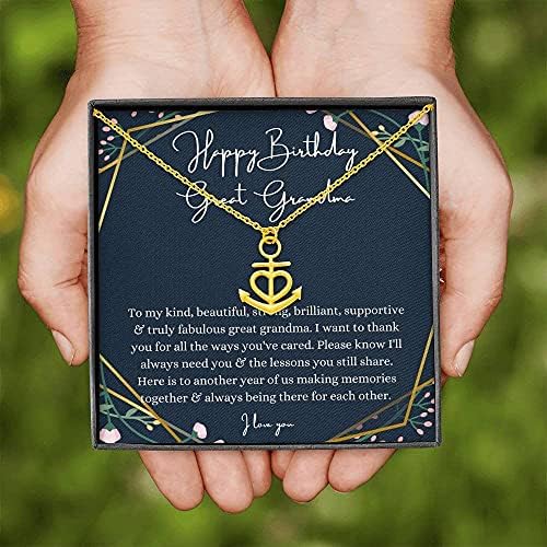 Jóias de cartão de mensagem, colar artesanal- Anchor de coração personalizado, presente de aniversário da bisavó de bisneta/bisneto,