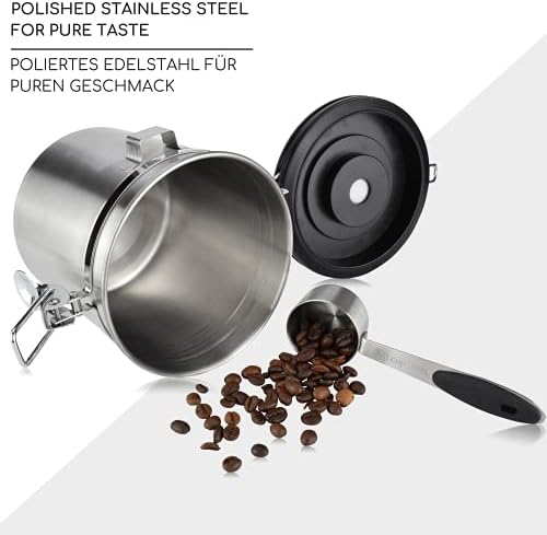 Milu Coffee Carmister | 500 g, 700 g | Capa de café Aço inoxidável com medição, armazenamento para café em pó, grão de café