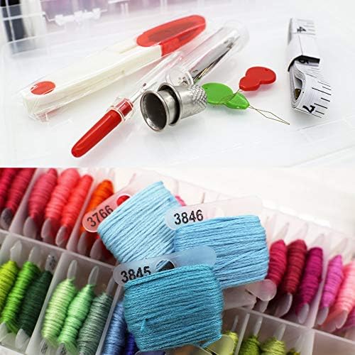 Kits de suprimentos de costura cruzada houkr, fio dental de bordado com caixa de armazenamento organizador 50 cores artesanato fios