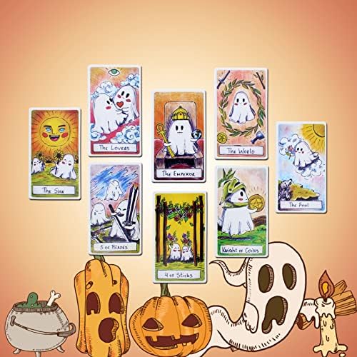 Nushao fofo fantasma tarô halloween tarô completo conjunto de 78 cartões com guia, tamanho do cartão: 4,75 x 2,76