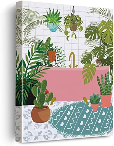 Evxid Botânica Bath Bath Canvas Poster Pintura Arte da parede do banheiro, Monstera Plants Impressão de imagens de arte emoldurada pronta para pendurar para banheiro decoração de parede de banheiro 12 x 15 polegadas