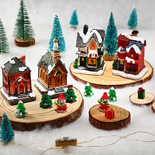 17 Peças Village Village Sets Led Led Christmas Village Casas, Bones de Presente da Árvore da Árvore de Natal Papai Noel Felizes em miniatura Coberto de neve, Decoração de mesa de natal, edifícios colecionáveis