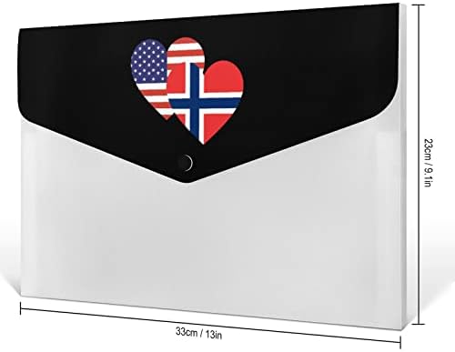 Pasta de arquivo de expansão da bandeira do coração da Noruega Americana 6 bolsos Organizador de arquivos de acordeão Pastas fofas para documentos