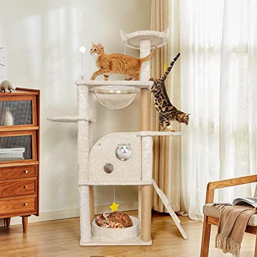 Xben 55in Cat Tree Tower, condomínio de gatos de vários níveis para gatos grandes com ninho de cápsula espacial grande, caverna, escada de passo, postes de arranhões, gatinho de condomínio para condomínios de condomínio