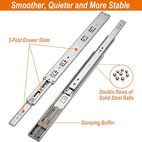OCG Soft Close Draw Slides 22 polegadas, rolamento de extensão total rolamento de desbotamento de ruído de baixo ruído para armários