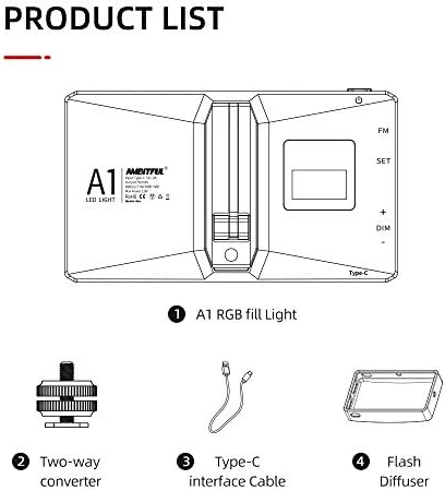 Ambitful A1 RGB LED Light, Luz de vídeo LED de 12W de 12W, com uma nova montagem universal de braço, pode mudar o modo de