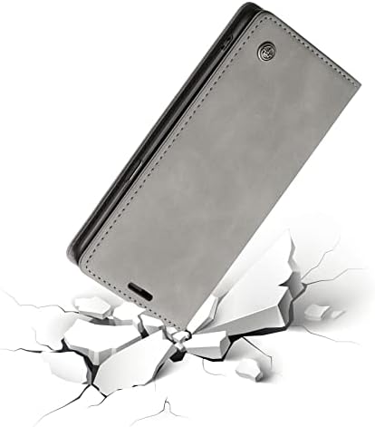 Caixa da carteira de Uebai para Samsung Galaxy S8, capa de couro de couro PU Premium vintage Matte Cartlet Flip Tampa [slots de cartão] [fechamento magnético] Função de função Folio Proteção completa à prova de choque para - cinza