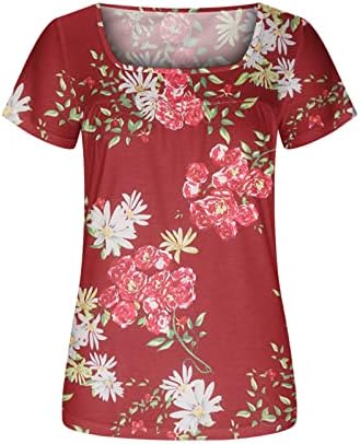 Blouses de spandex de pescoço quadrado para garotas adolescentes de verão outono de manga curta gráfica floral casual top women 2023 roupas 0m