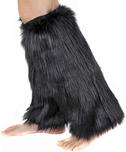 EcoSco Faux Fur pule aquecedores de pernas peludos e manguito de bota de punho mais quente, 2 pares definidos para mulheres fantasias de festas