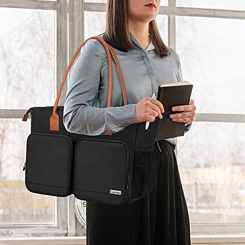 Bag do professor de Curmio para mulheres, sacola de trabalho de professores com manga de laptop acolchoada, presente ideal para professor, educador, preto