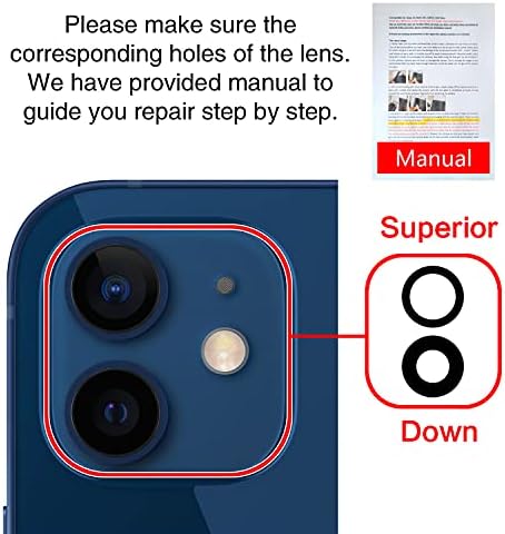 2pcs Asdawn traseiro lente da câmera Substituição de vidro para iPhone 12 e 12 mini todas as transportadoras, lente de câmera traseira Substituição de vidro com filme de lente gratuito + manual de instalação + conjunto de ferramentas de reparo