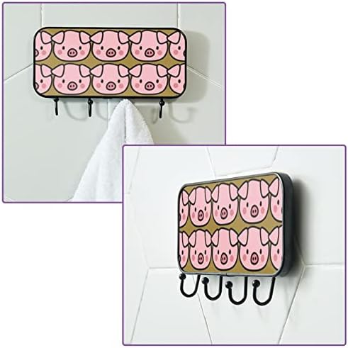 Vioqxi porco animal marrom montado na parede rack com 4 ganchos, ganchos auto -adesivos para pendurar roupas de casaco, chaves,