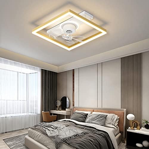 Dlsixyi de 20 ”Decoração de quarto nórdico Luzes LED LUZES 68W Luz de escavação de escuridão para o quarto Fan de teto quadrado Bedroom de sala de jantar ventiladores de teto com luzes controle remoto