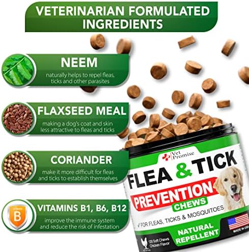 Prevenção de pulgas e carrapatos para mastigáveis ​​para cães - All Natural Dog Flea & Tick Control - Flea and Tick Chews for