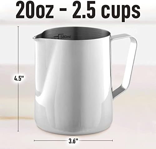 Zulay Kitchen 20 oz de aço inoxidável Merta arremessadora - Froto de leite Copo - Acessórios de café expresso fáceis de limpar - Medições de creme de fácil leitura - Fazendo espuma