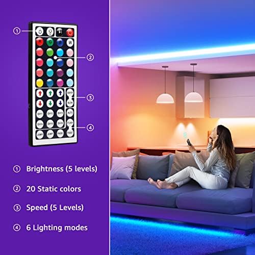 Kit de luzes de tira de LED de Lepro RGB, 16,4 pés de 24V de faixa de luz LED flexível, LED 5050 SMD, luz de corda que