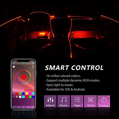 Luz de tira de LED interior de carro 6 em 1 carro de néon Iluminação ambiente - kits com 26,3 pés de fibra óptica, 16 milhões