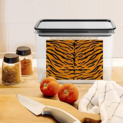 Recipientes de armazenamento de padrões de pele de tigre caixa de plástico transparente com tampas de lixeiras reutilizáveis ​​para lanches de cereais de cozinha.