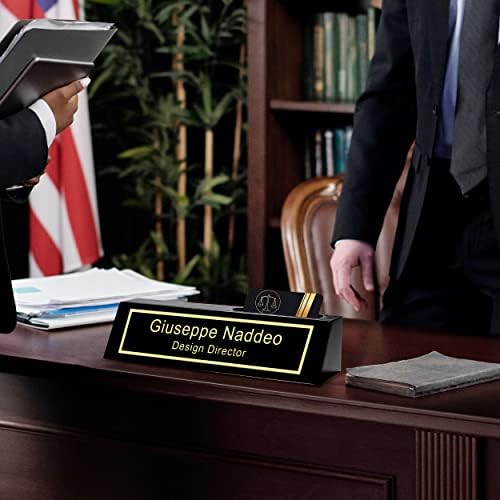 Placa de mesa de mesa de negócios gravada personalizada com suporte para cartão, placa de nome da mesa, nome de mesa