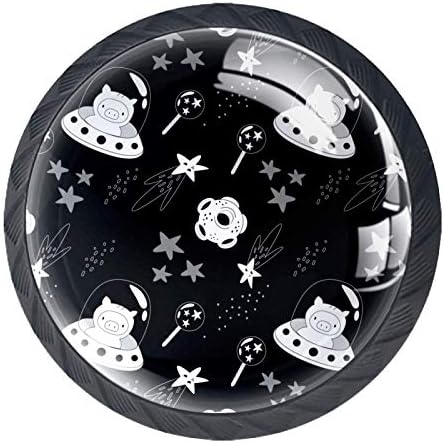 Botões de cômoda de cerveja, botões de gaveta de porco espacial estrela botões de vidro de cristal 4pcs projetados em botões redondos da criança 1.38 × 1.10in