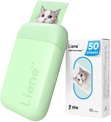 Liene Photo Printer, Mini Pacote de Impressora Instantânea portátil de 2x3 ”com papel adesivo de 50 zink, Bluetooth 5.0, compatível com iOS & Android, impressora de imagem pequena para iPhone, smartphone, verde